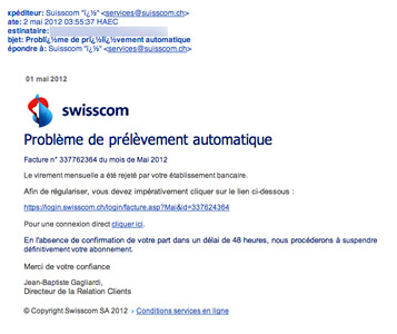 Swisscom: nouvelle vague de phishing