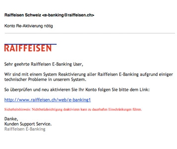 La banque Raiffeisen phishée